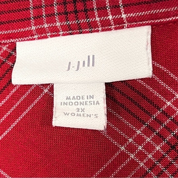 J Jill Womens 2X Red Plaid Button Up Tunic Top Long Sleeve Shirt Pockets - Picture 3 of 9